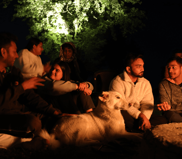 Happy Vibe, evening bonefire with sunset